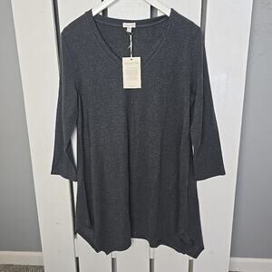 Garnet Hill Grey‎ Handkerchief Hem Tencel Lyocell Soft Cozy Tunic Top Medium Eco